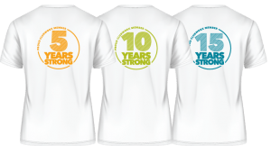 ClubWorx 5, 10 and 15 Years Strong T-shirts