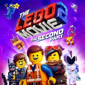 Promotional poster for The LEGO Movie 2: The Second Part, with LEGO minifigures and the title 'The LEGO Movie 2: The Second Part' on a purple space-inspired background.