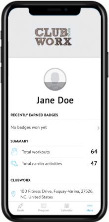 View your account, badges, profile and total workouts